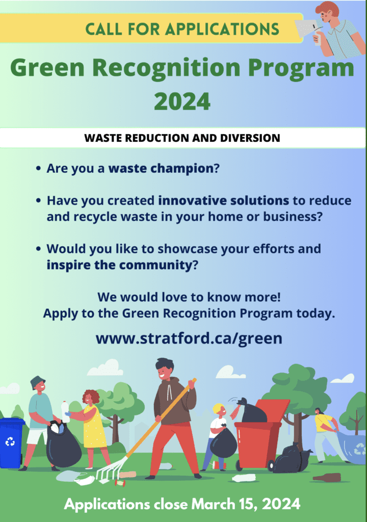 Poster for Stratford's Green Recognition Program. learn about it at https://www.stratford.ca/en/live-here/green-recognition-program.aspx